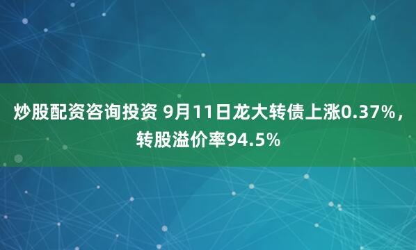炒股配资咨询投资 9月11日龙大转债上涨0.37%，转股溢价率94.5%