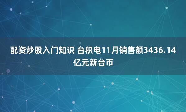 配资炒股入门知识 台积电11月销售额3436.14亿元新台币